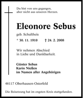 Traueranzeige von Eleonore Sebus von Tageszeitung