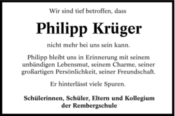 Traueranzeige von Philipp Krüger von Tageszeitung
