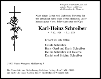 Traueranzeige von Karl-Heinz Schreiber von Tageszeitung
