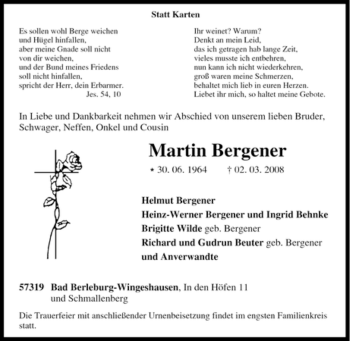 Traueranzeige von Martin Bergener von Tageszeitung