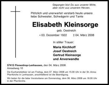 Traueranzeige von Elisabeth Kleinsorge von Tageszeitung