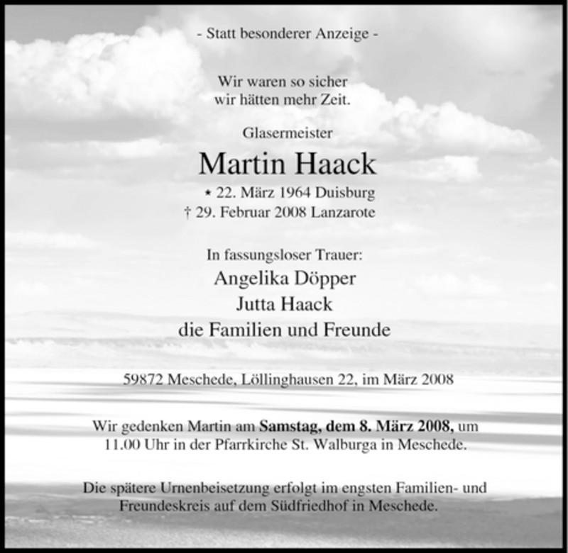  Traueranzeige für Martin Haack vom 05.03.2008 aus Tageszeitung