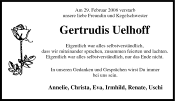 Traueranzeige von Gertrudis Uelhoff von Tageszeitung