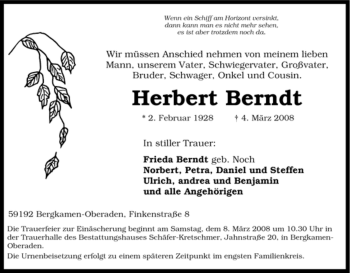 Traueranzeige von Herbert Berndt von Tageszeitung