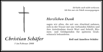 Traueranzeige von Christian Schäfer von Tageszeitung