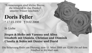 Traueranzeige von Doris Feller von Tageszeitung