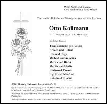 Traueranzeige von Otto Kollmann von Tageszeitung