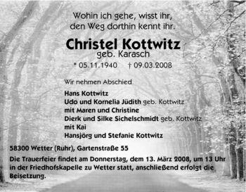 Traueranzeige von Christel Kottwitz von Tageszeitung