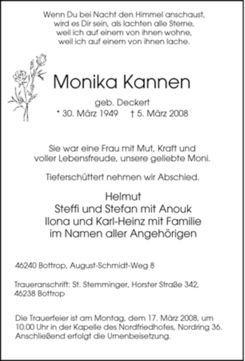 Traueranzeige von Monika Kannen von Tageszeitung