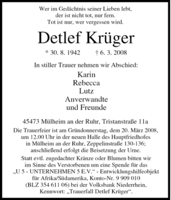 Traueranzeige von Detlef Krüger von Tageszeitung