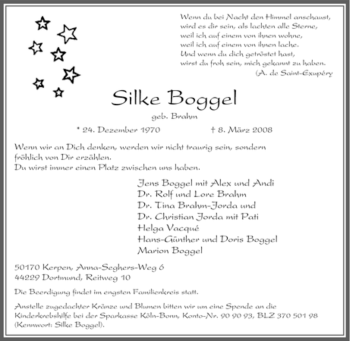 Traueranzeige von Silke Boggel von Tageszeitung