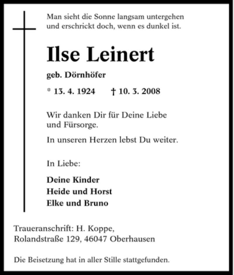  Traueranzeige für Ilse Leinert vom 15.03.2008 aus Tageszeitung