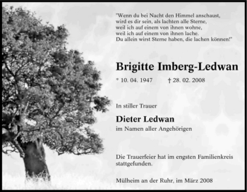 Traueranzeige von Brigitte Imberg-Ledwan von Tageszeitung