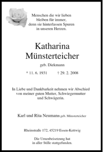 Traueranzeige von Katharina Münsterteicher von Tageszeitung