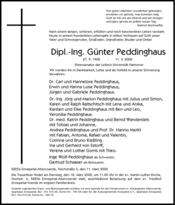 Traueranzeige von Günter Peddinghaus von Tageszeitung