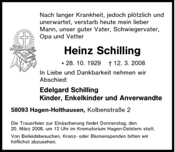 Traueranzeige von Heinz Schilling von Tageszeitung