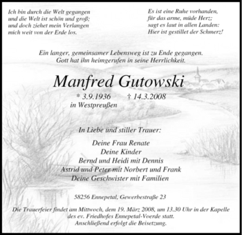 Traueranzeige von Manfred Gutowski von Tageszeitung