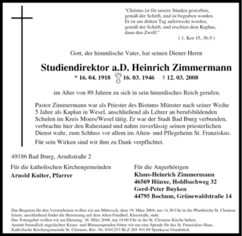 Traueranzeige von Heinrich Zimmermann von Tageszeitung