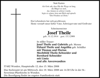 Traueranzeige von Josef Theile von Tageszeitung