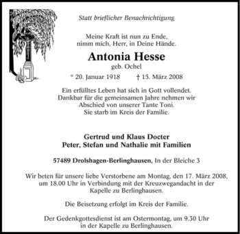 Traueranzeige von Antonia Hesse von Tageszeitung