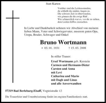 Traueranzeige von Bruno Wortmann von Tageszeitung