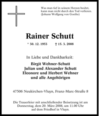 Traueranzeige von Rainer Schutt von Tageszeitung