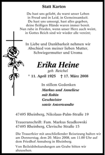 Traueranzeige von Erika Heine von Tageszeitung
