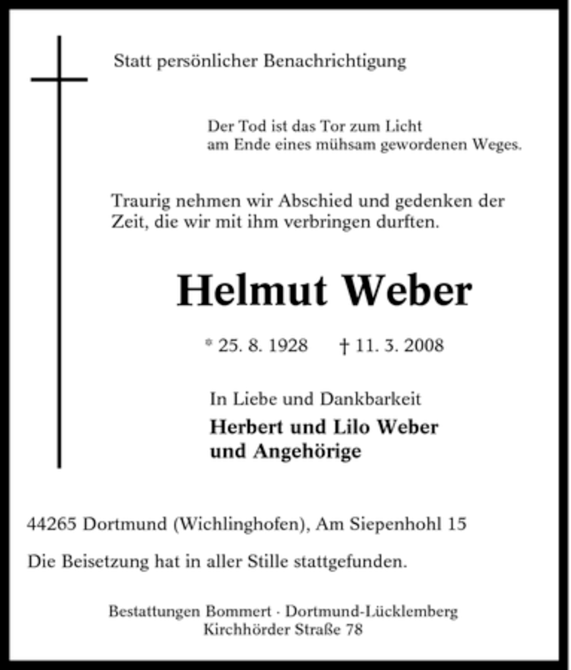  Traueranzeige für Helmut Weber vom 22.03.2008 aus Tageszeitung