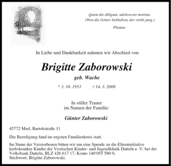 Traueranzeige von Brigitte Zaborowski von Tageszeitung