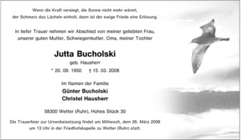 Traueranzeige von Jutta Bucholski von Tageszeitung