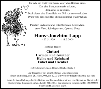 Traueranzeige von Hans-Joachim Lapp von Tageszeitung
