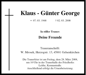 Traueranzeige von Klaus  - Günter George von Tageszeitung