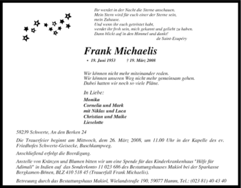 Traueranzeige von Frank Michaelis von Tageszeitung