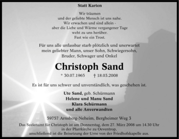 Traueranzeige von Christoph Sand von Tageszeitung