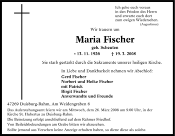 Traueranzeige von Maria Fischer von Tageszeitung