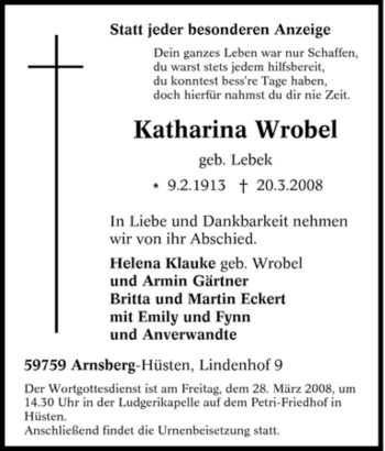 Traueranzeige von Katharina Wrobel von Tageszeitung