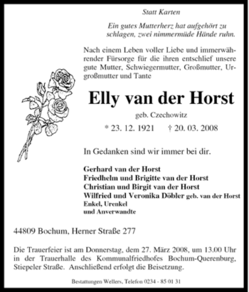 Traueranzeige von Elly van der Horst von Tageszeitung