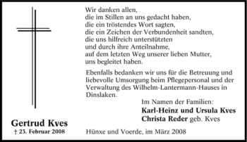 Traueranzeige von Gertrud Kves von Tageszeitung