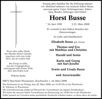Traueranzeige von Horst Busse von Tageszeitung