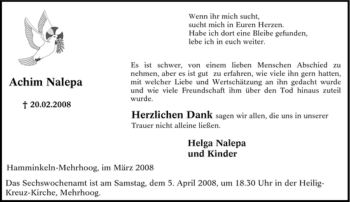 Traueranzeige von Achim Nalepa von Tageszeitung
