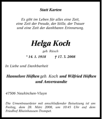 Traueranzeige von Helga Koch von Tageszeitung