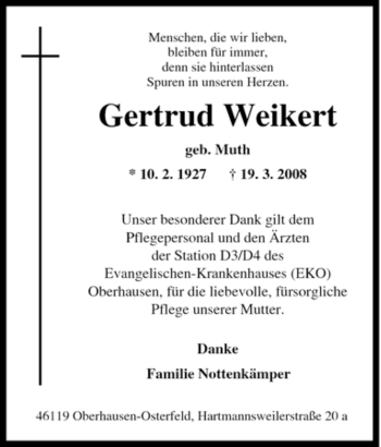 Traueranzeige von Gertrud Weikert von Tageszeitung