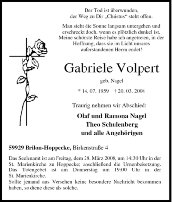 Traueranzeige von Gabriele Volpert von Tageszeitung