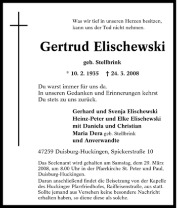 Traueranzeige von Gertrud Elischewski von Tageszeitung