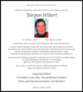 Traueranzeige von Jürgen Willert von Tageszeitung