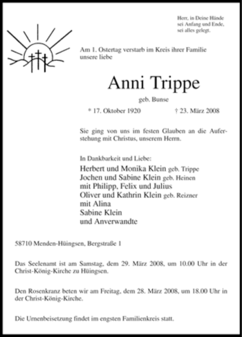 Traueranzeige von Anni Trippe von Tageszeitung