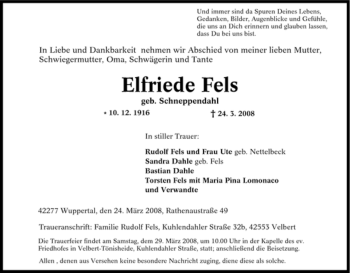 Traueranzeige von Elfriede Fels von Tageszeitung