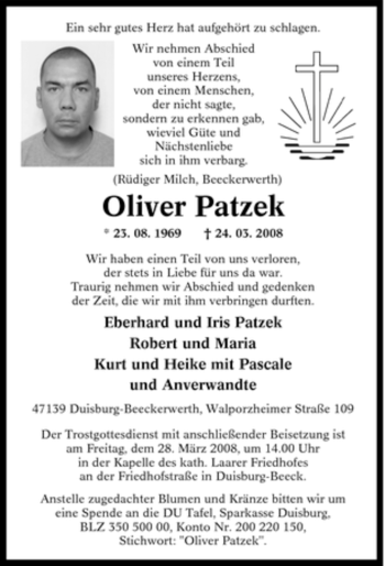 Traueranzeige von Oliver Patzek von Tageszeitung