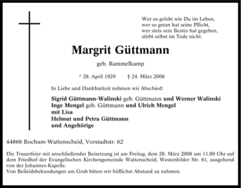 Traueranzeige von Margrit Güttmann von Tageszeitung