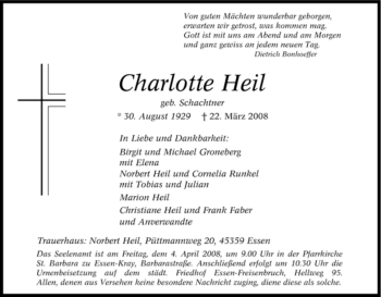 Traueranzeige von Charlotte Heil von Tageszeitung